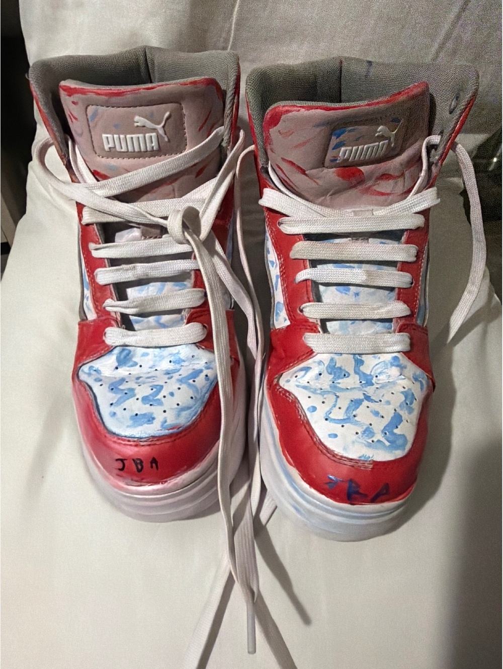 Puma High-Top Sneakers Red White Blue Size 10 US